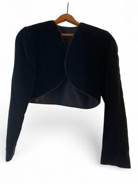 Vintage 90s Black 8 Cropped Velvet Bolero Jacket Whimsigoth Formal Prom Dance